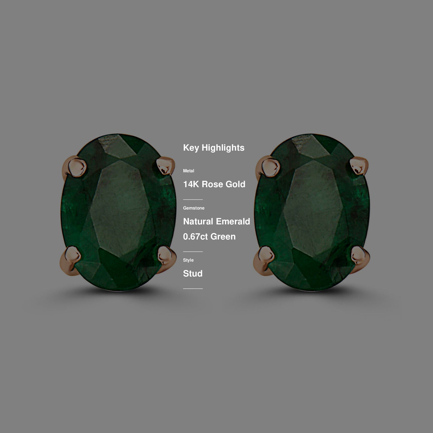 1 1/3 cts Green Emerald Earrings in 14K Rose Gold by Birthstone