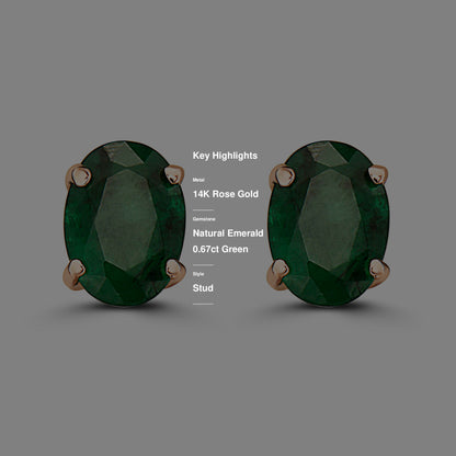 1 1/3 cts Green Emerald Earrings in 14K Rose Gold by Birthstone