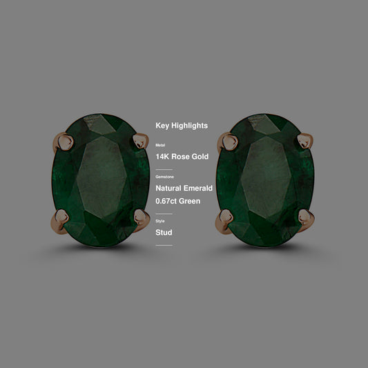 1 1/3 cts Green Emerald Earrings in 14K Rose Gold by Birthstone