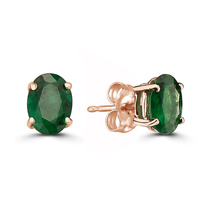 1 1/3 cts Green Emerald Earrings in 14K Rose Gold by Birthstone - BirthStone.com