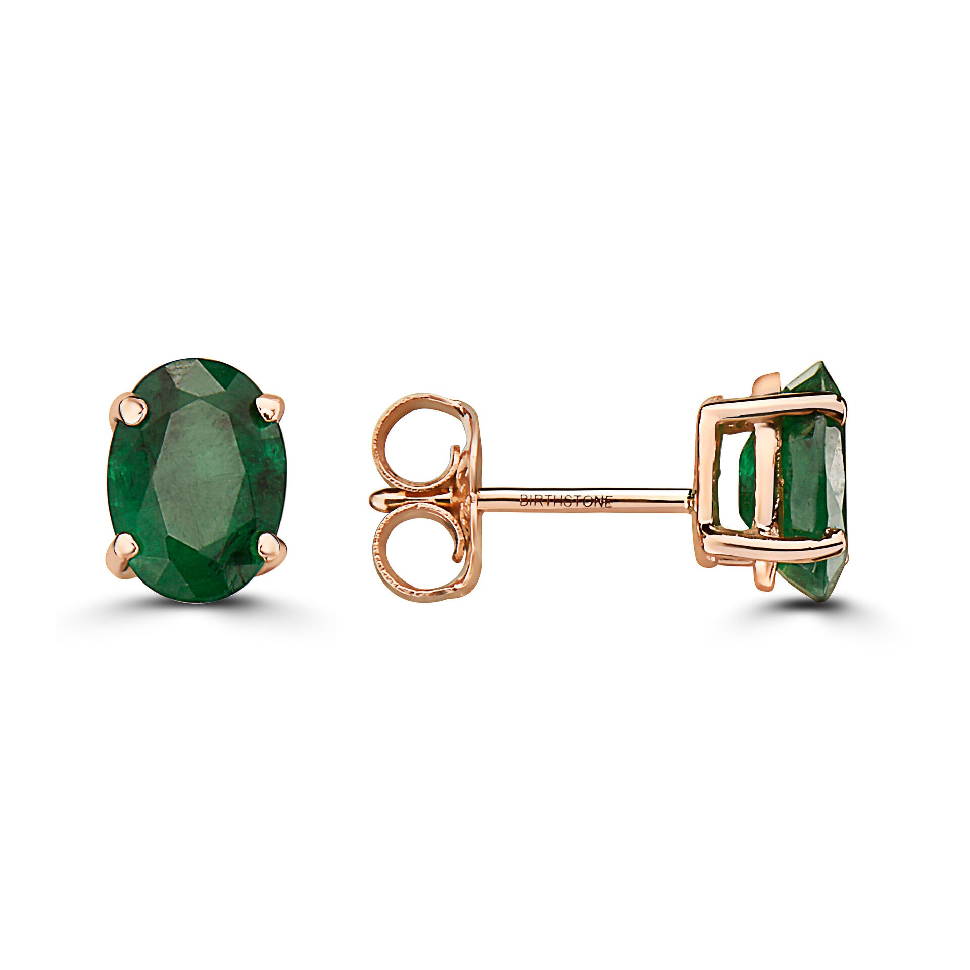 1 1/3 cts Green Emerald Earrings in 14K Rose Gold by Birthstone - BirthStone.com