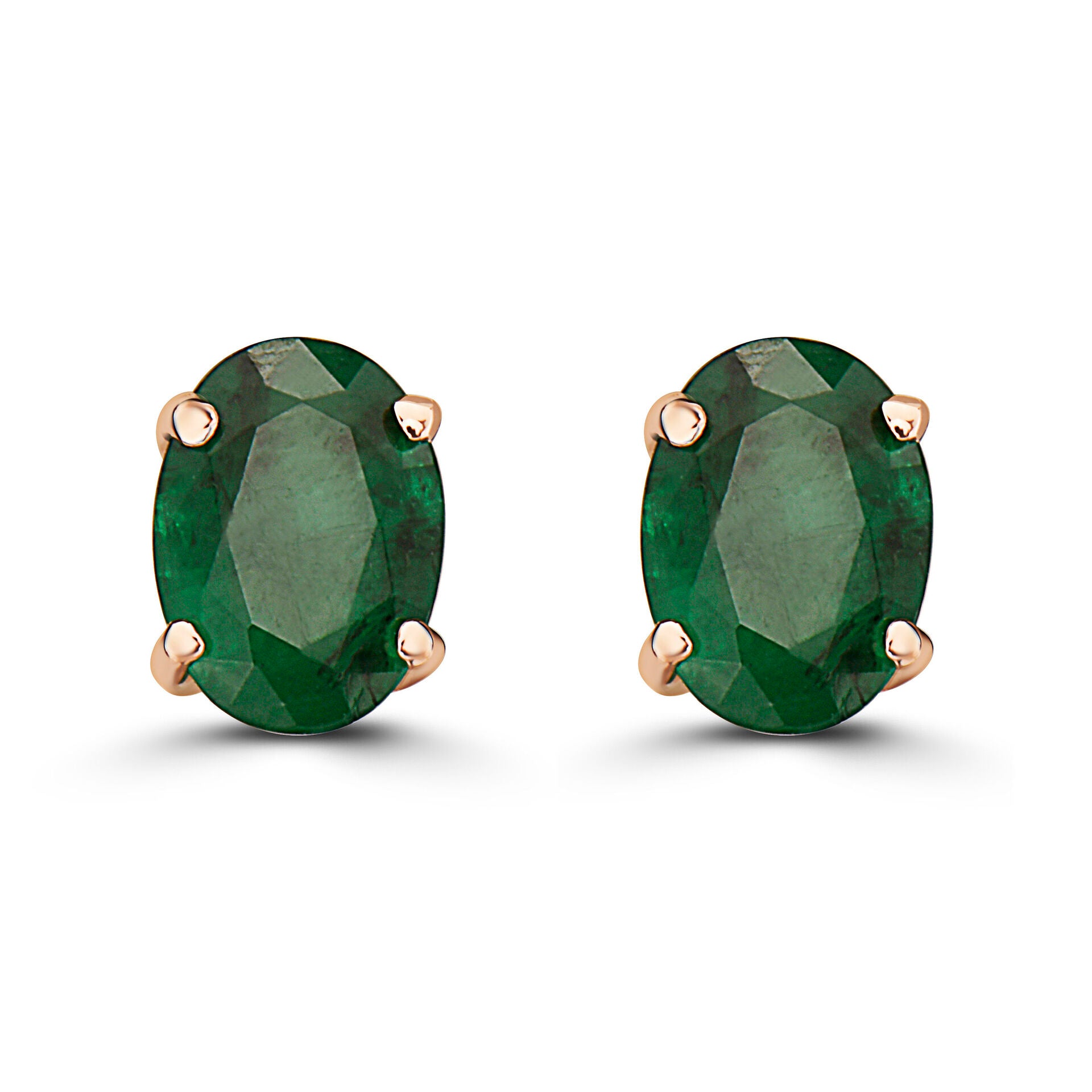 1 1/3 cts Green Emerald Earrings in 14K Rose Gold by Birthstone - BirthStone.com