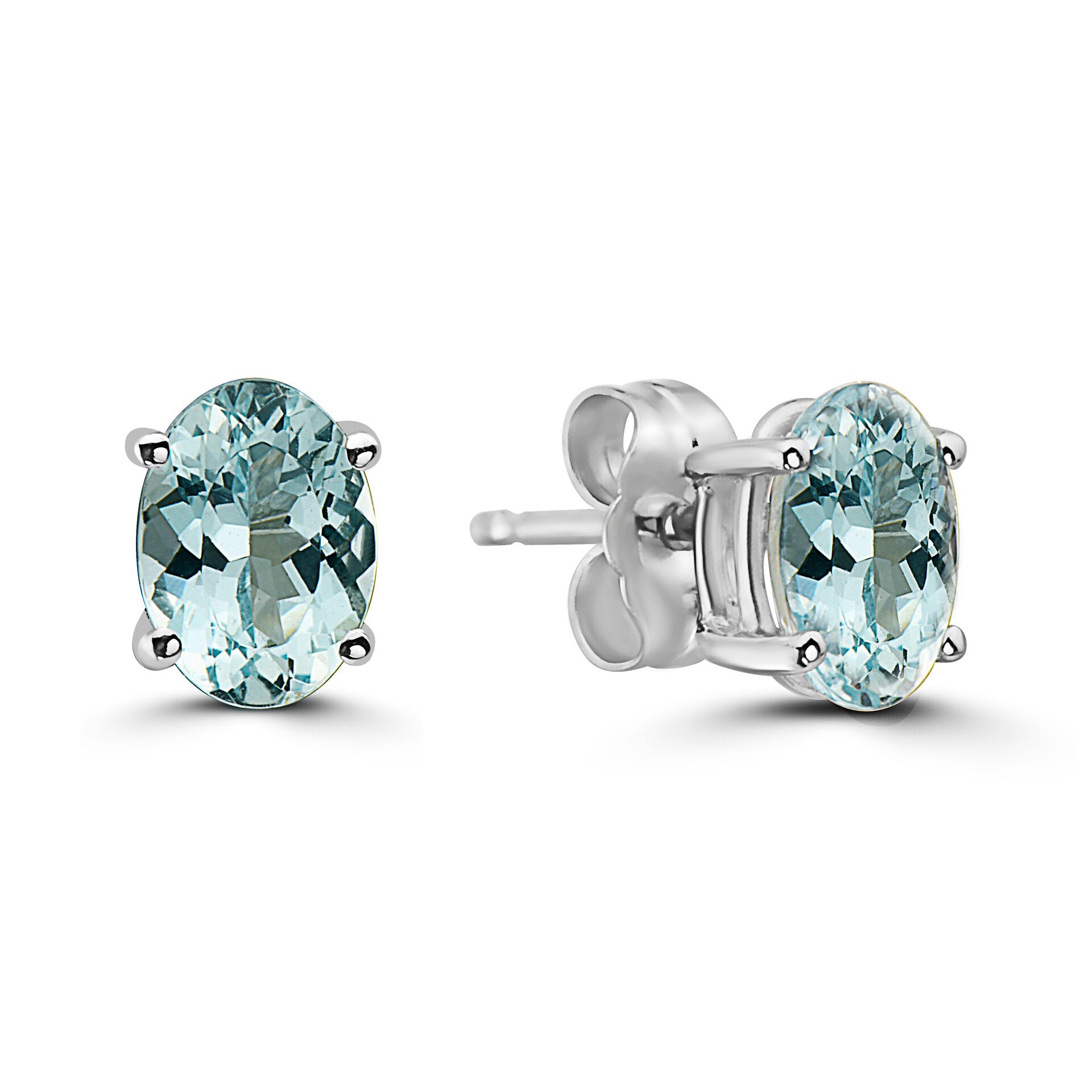 1/2 cts Blue Aquamarine Earrings in 14K White Gold by Birthstone - BirthStone.com