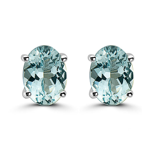 1/2 cts Blue Aquamarine Earrings in 14K White Gold by Birthstone - BirthStone.com