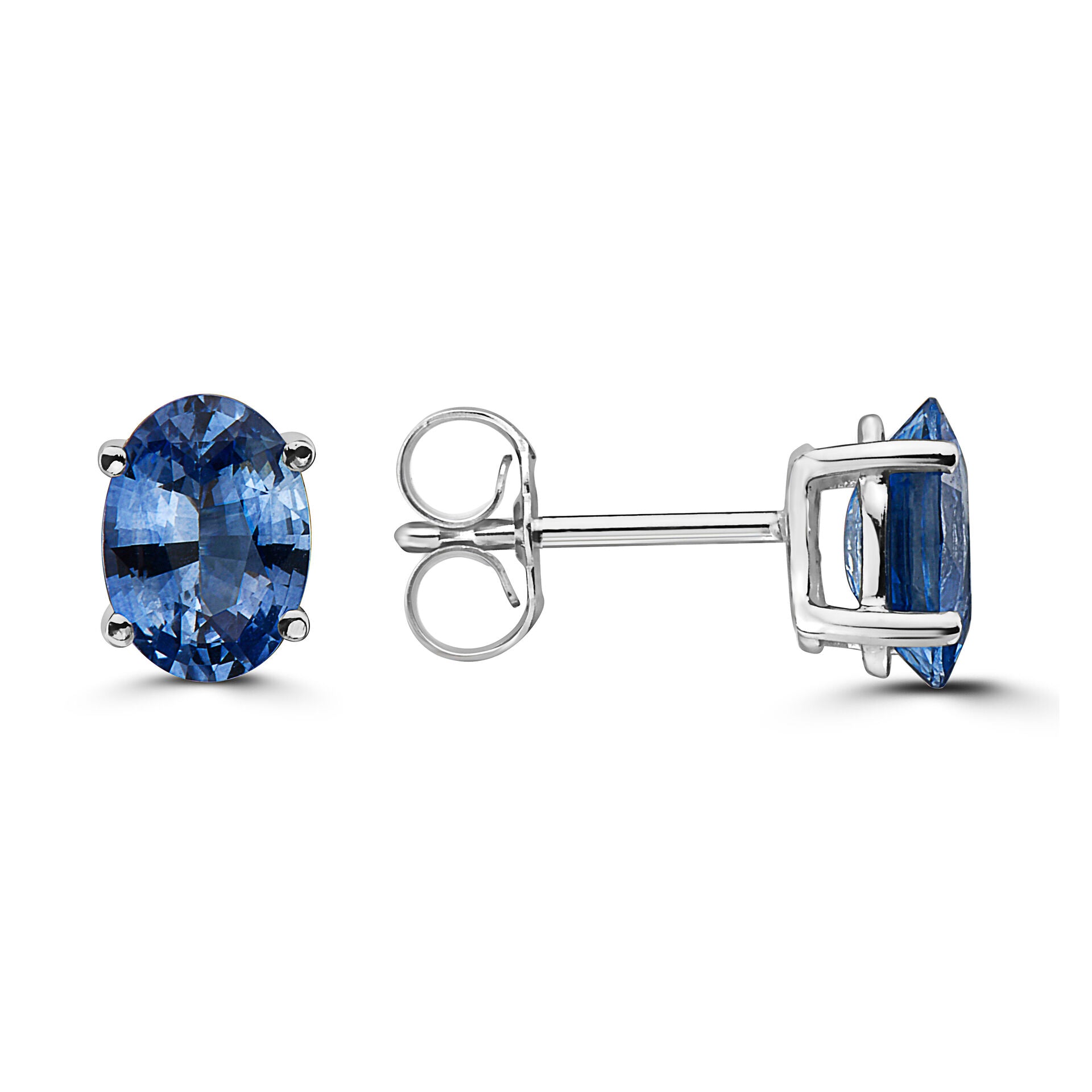 1 1/2 cts Blue Sapphire Earrings in 14K White Gold by Birthstone - BirthStone.com