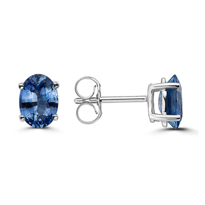 1 1/2 cts Blue Sapphire Earrings in 14K White Gold by Birthstone - BirthStone.com