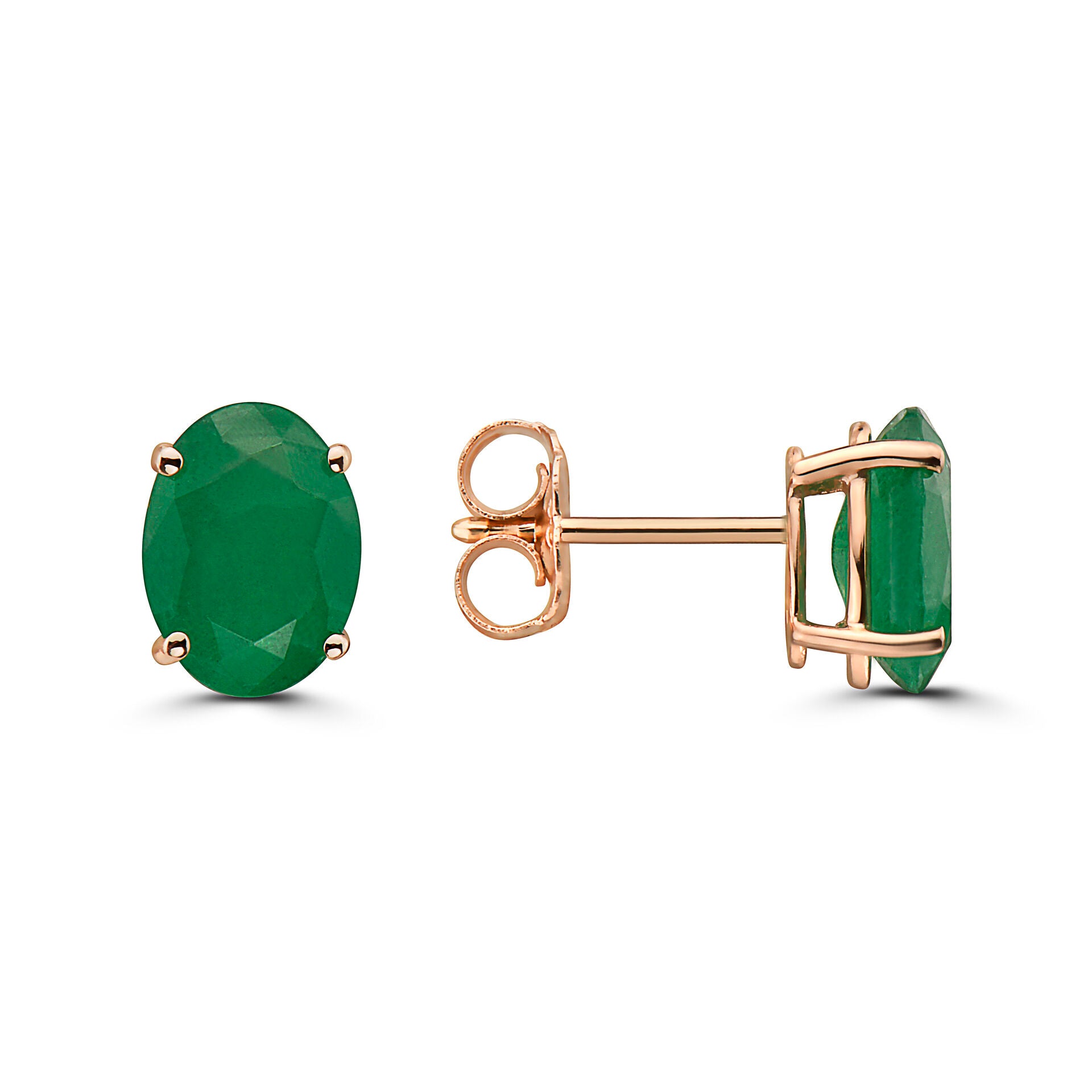 2 cts Green Emerald Earrings in 14K Rose Gold by Birthstone - BirthStone.com