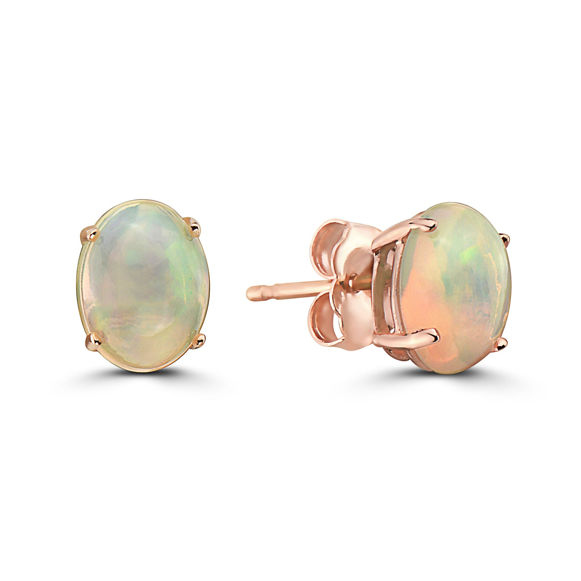 5/8 cts Multi-Color Opal Earrings in 14K Rose Gold by Birthstone - BirthStone.com