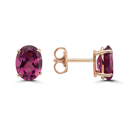 1 1/3 cts Red Rhodolite Garnet Earrings in 14K Rose Gold by Birthstone - BirthStone.com