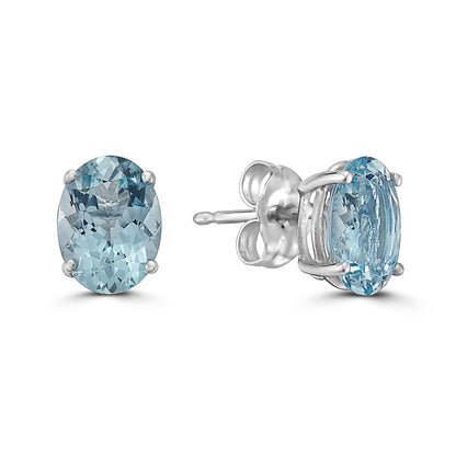 1 cts Blue Aquamarine Earrings in 14K White Gold by Birthstone - BirthStone.com