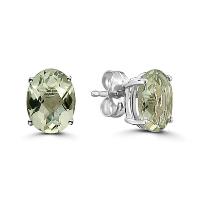 2 cts Green Green Amethyst (Prasiolite) Quartz Earrings in 14K White Gold by Birthstone - BirthStone.com