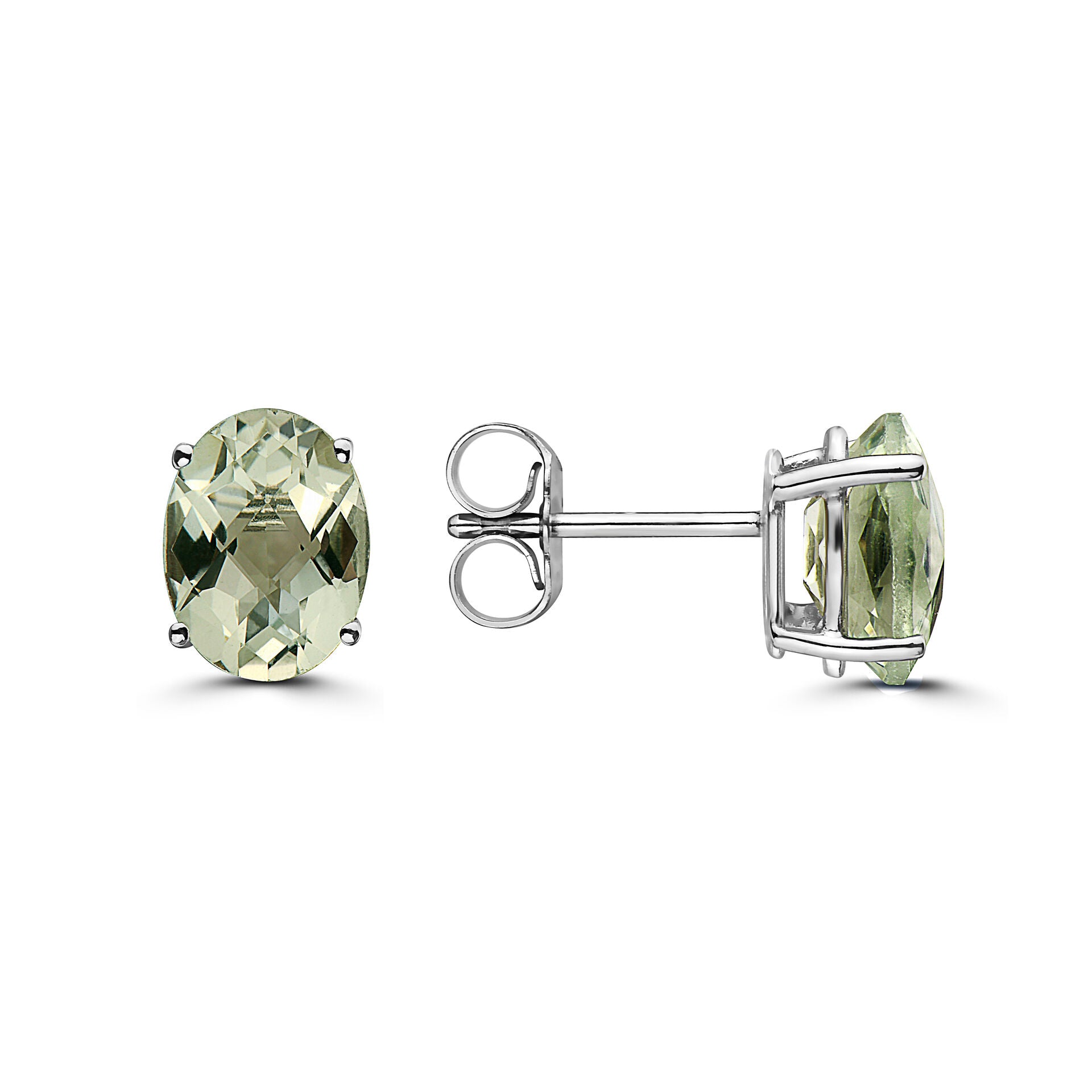 2 cts Green Green Amethyst (Prasiolite) Quartz Earrings in 14K White Gold by Birthstone - BirthStone.com