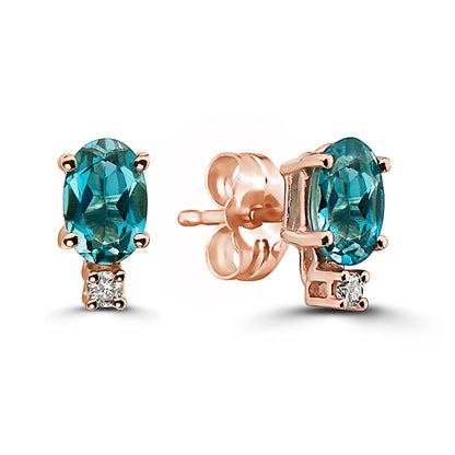 1 cts Blue London Blue Topaz and Diamond Earrings in 14K Rose Gold by Birthstone - BirthStone.com