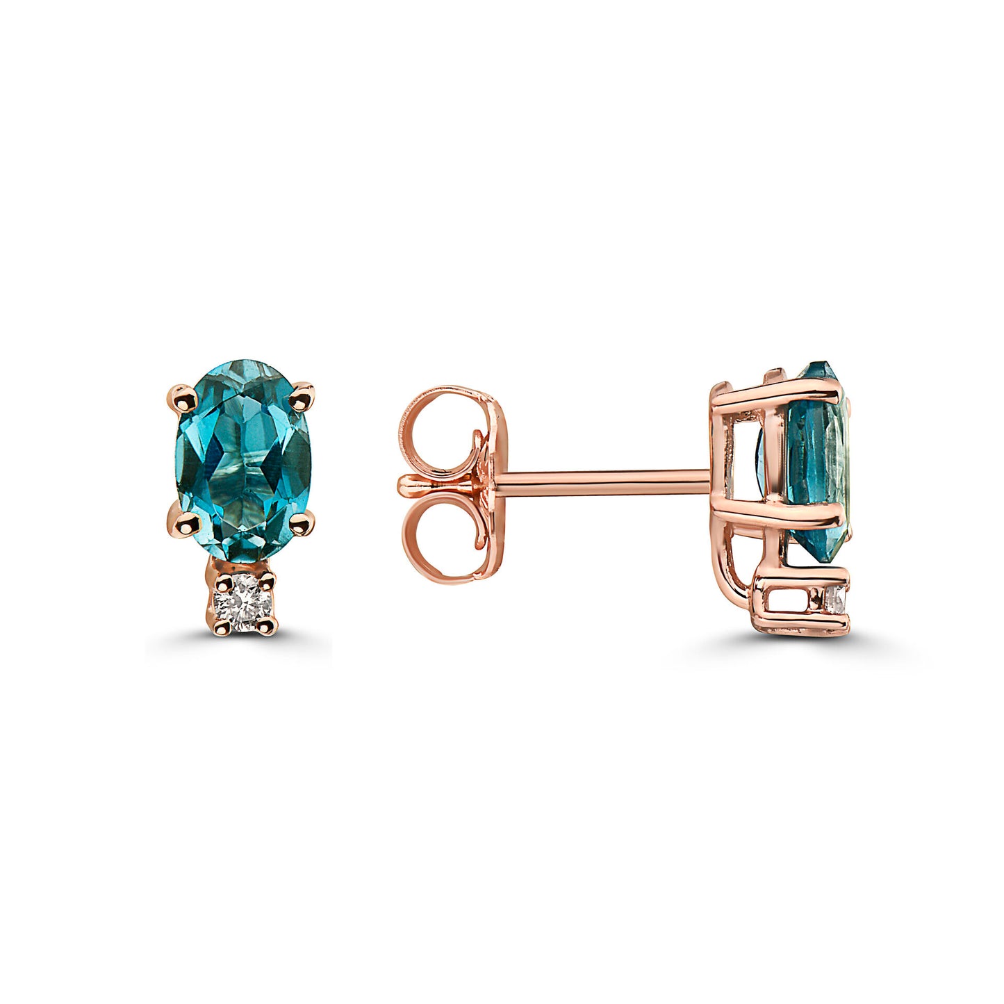 1 cts Blue London Blue Topaz and Diamond Earrings in 14K Rose Gold by Birthstone - BirthStone.com