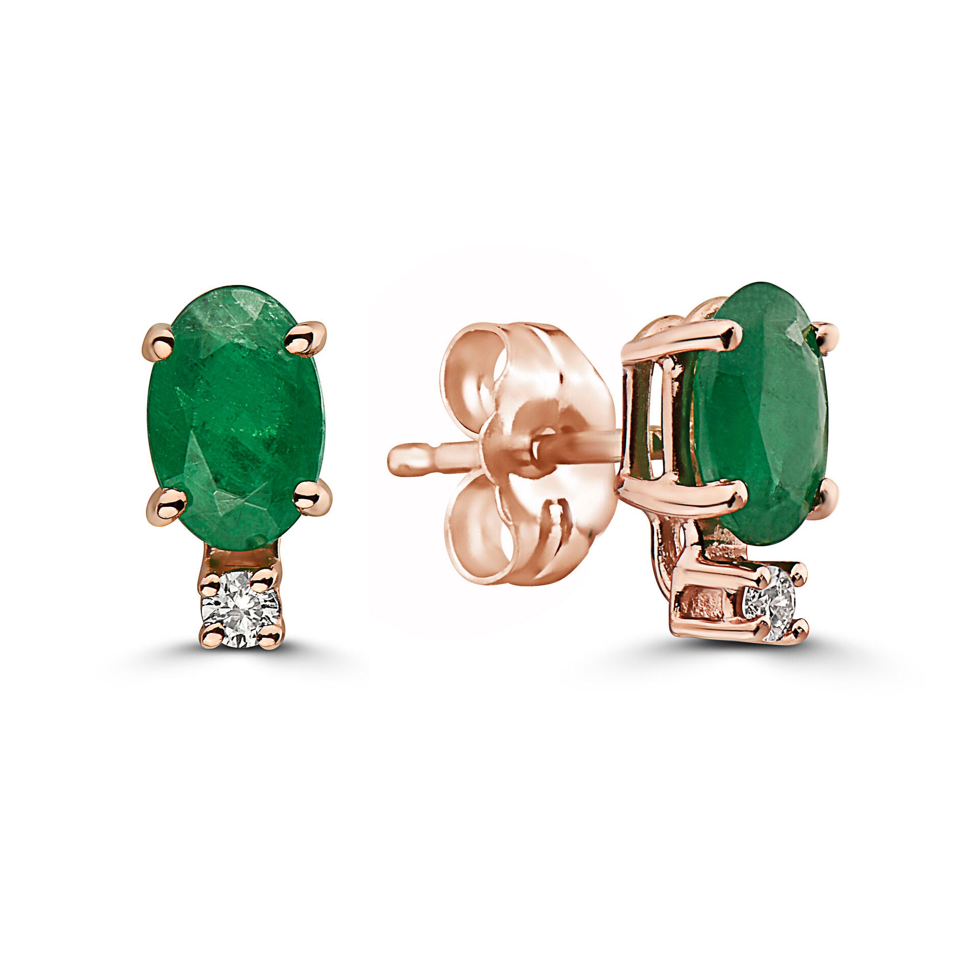 7/8 cts Green Emerald and Diamond Earrings in 14K Rose Gold by Birthstone - BirthStone.com