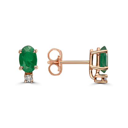 7/8 cts Green Emerald and Diamond Earrings in 14K Rose Gold by Birthstone - BirthStone.com