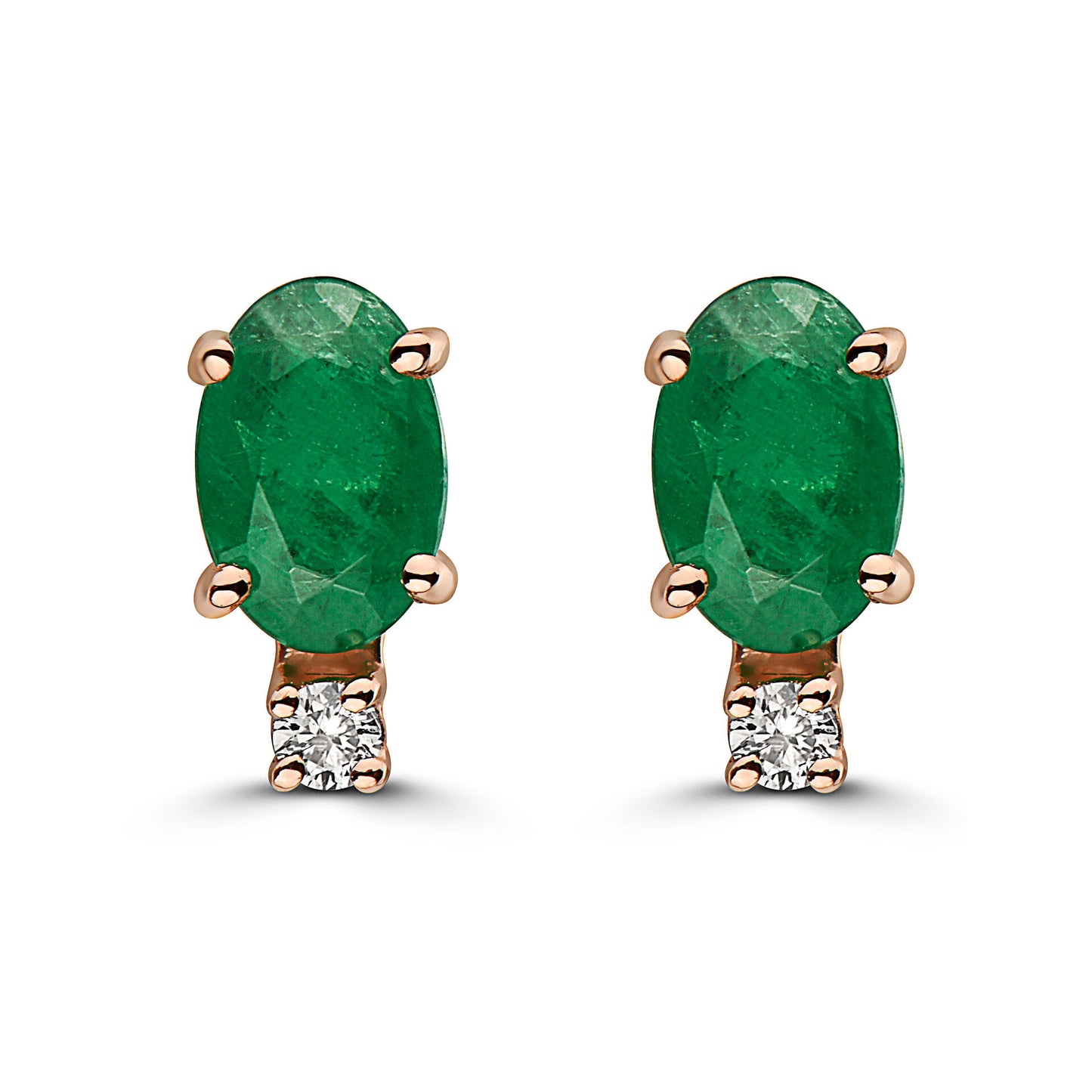 7/8 cts Green Emerald and Diamond Earrings in 14K Rose Gold by Birthstone - BirthStone.com