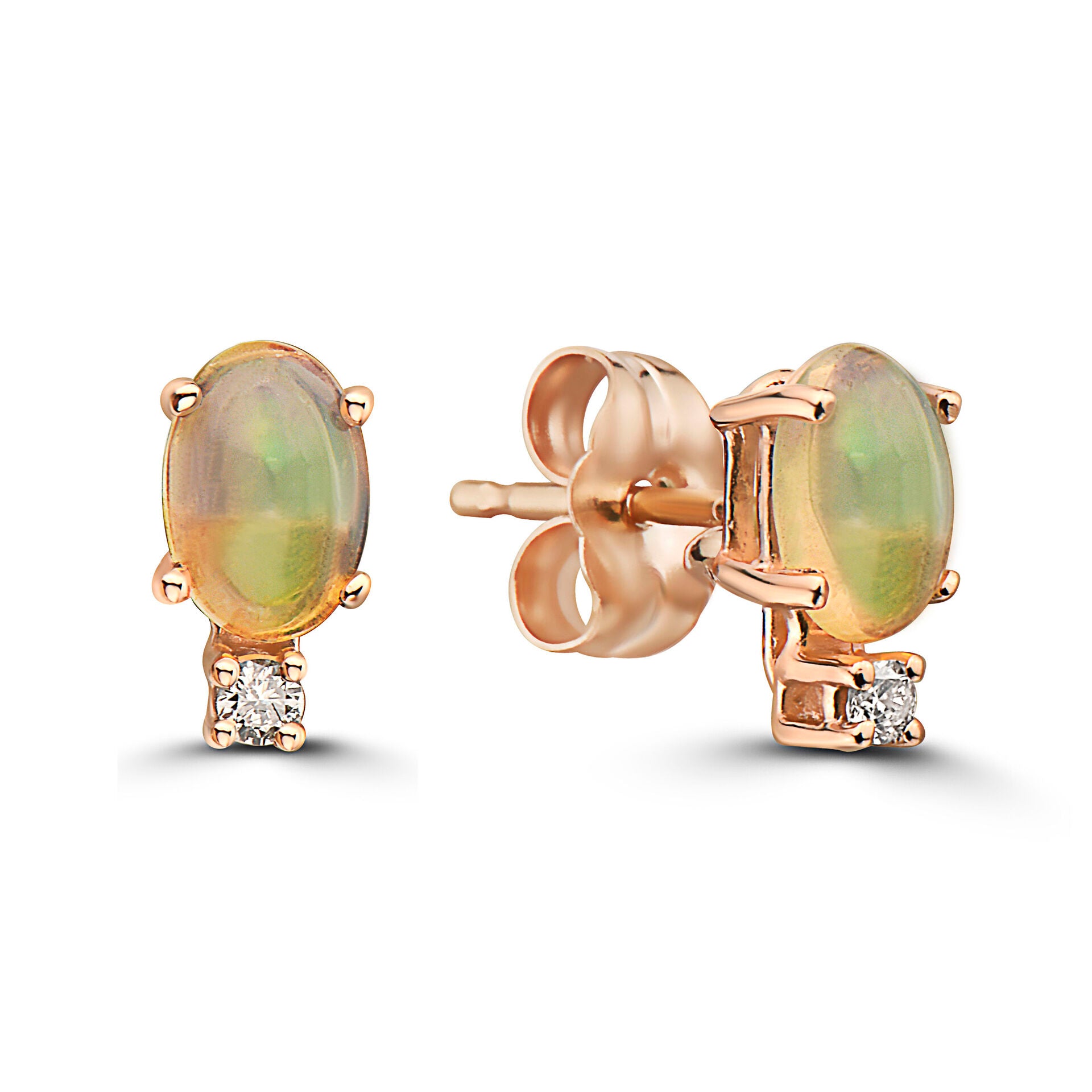 1/2 cts Multi-Color Opal and Diamond Earrings in 14K Rose Gold by Birthstone - BirthStone.com