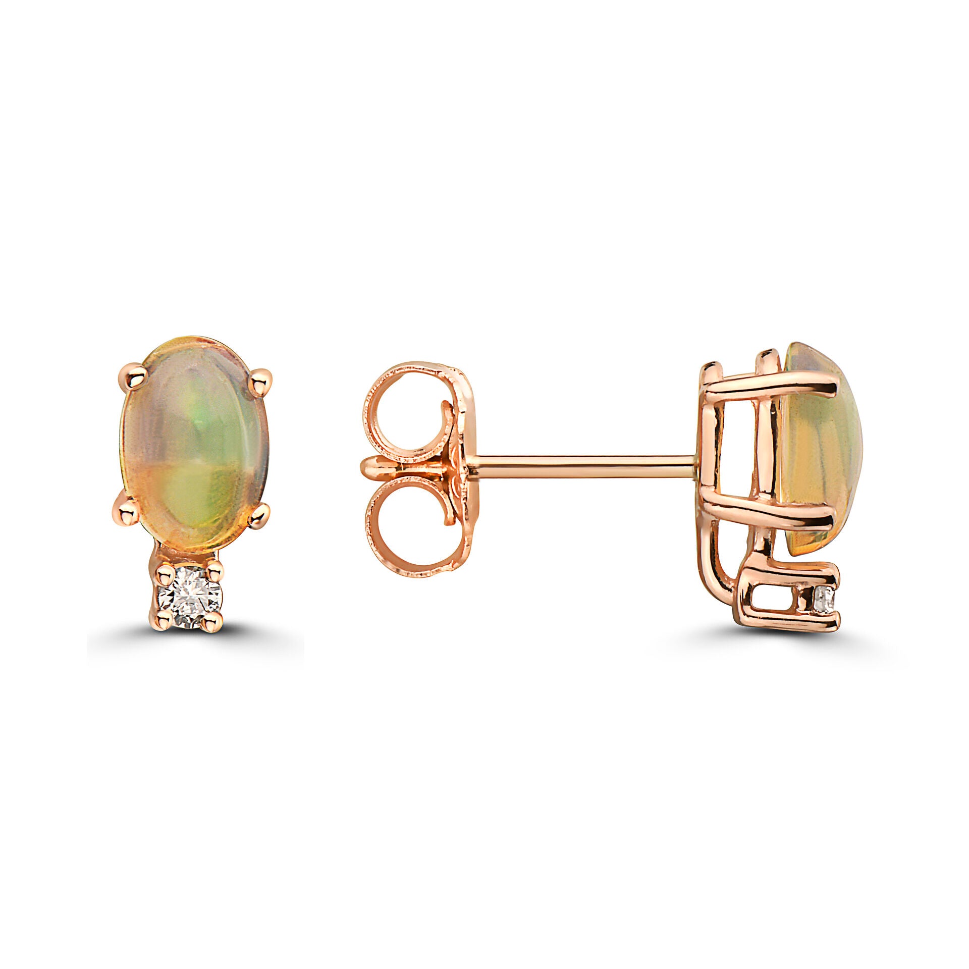 1/2 cts Multi-Color Opal and Diamond Earrings in 14K Rose Gold by Birthstone - BirthStone.com