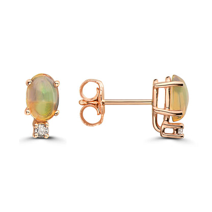 1/2 cts Multi-Color Opal and Diamond Earrings in 14K Rose Gold by Birthstone - BirthStone.com