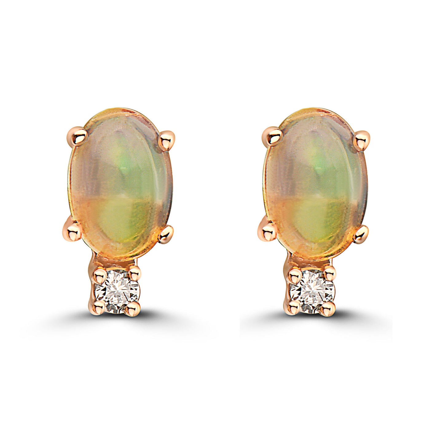 1/2 cts Multi-Color Opal and Diamond Earrings in 14K Rose Gold by Birthstone - BirthStone.com