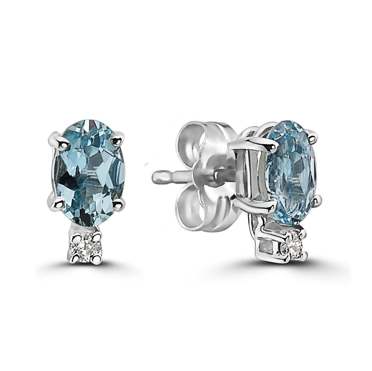 3/4 cts Blue Aquamarine and Diamond Earrings in 14K White Gold by Birthstone - BirthStone.com