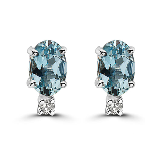 3/4 cts Blue Aquamarine and Diamond Earrings in 14K White Gold by Birthstone - BirthStone.com