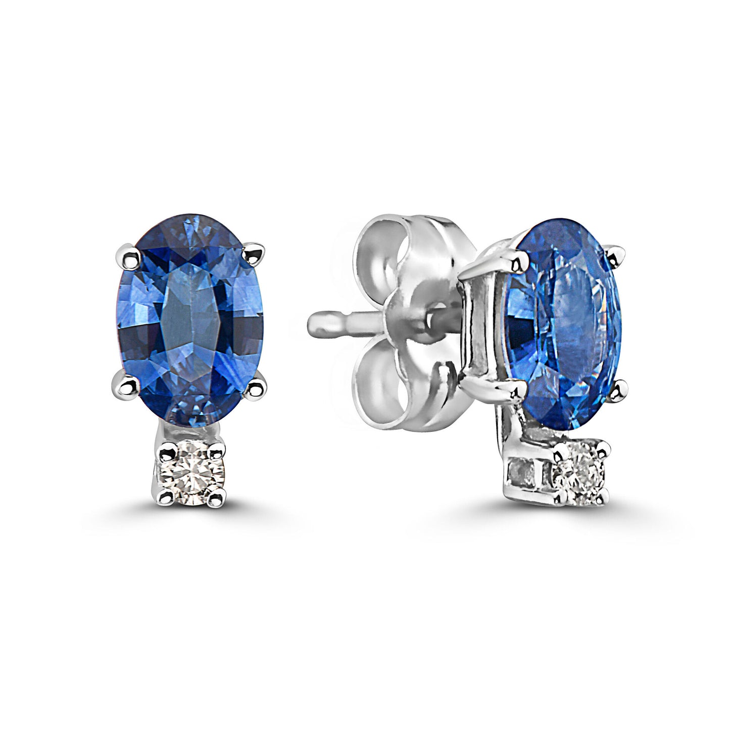 7/8 cts Blue Sapphire and Diamond Earrings in 14K White Gold by Birthstone - BirthStone.com