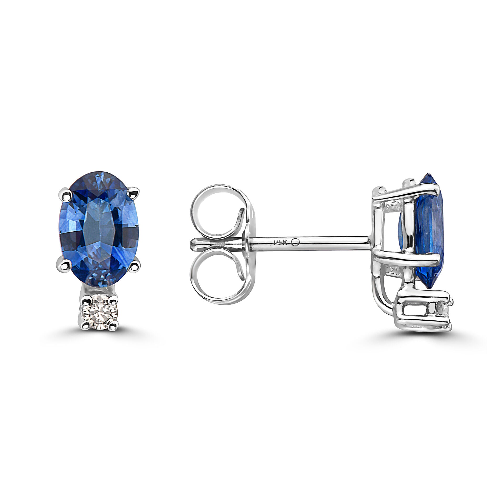 7/8 cts Blue Sapphire and Diamond Earrings in 14K White Gold by Birthstone - BirthStone.com