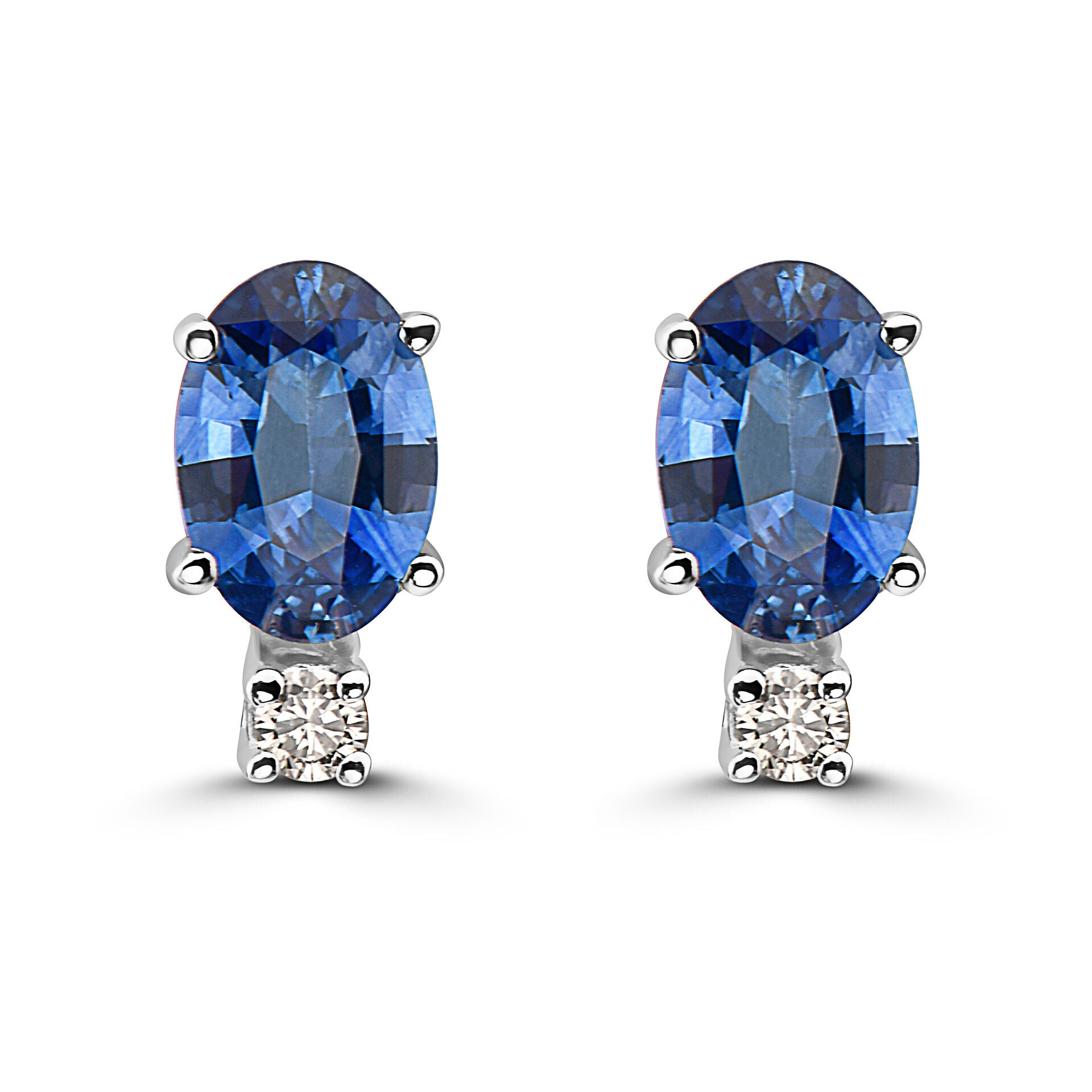 7/8 cts Blue Sapphire and Diamond Earrings in 14K White Gold by Birthstone - BirthStone.com