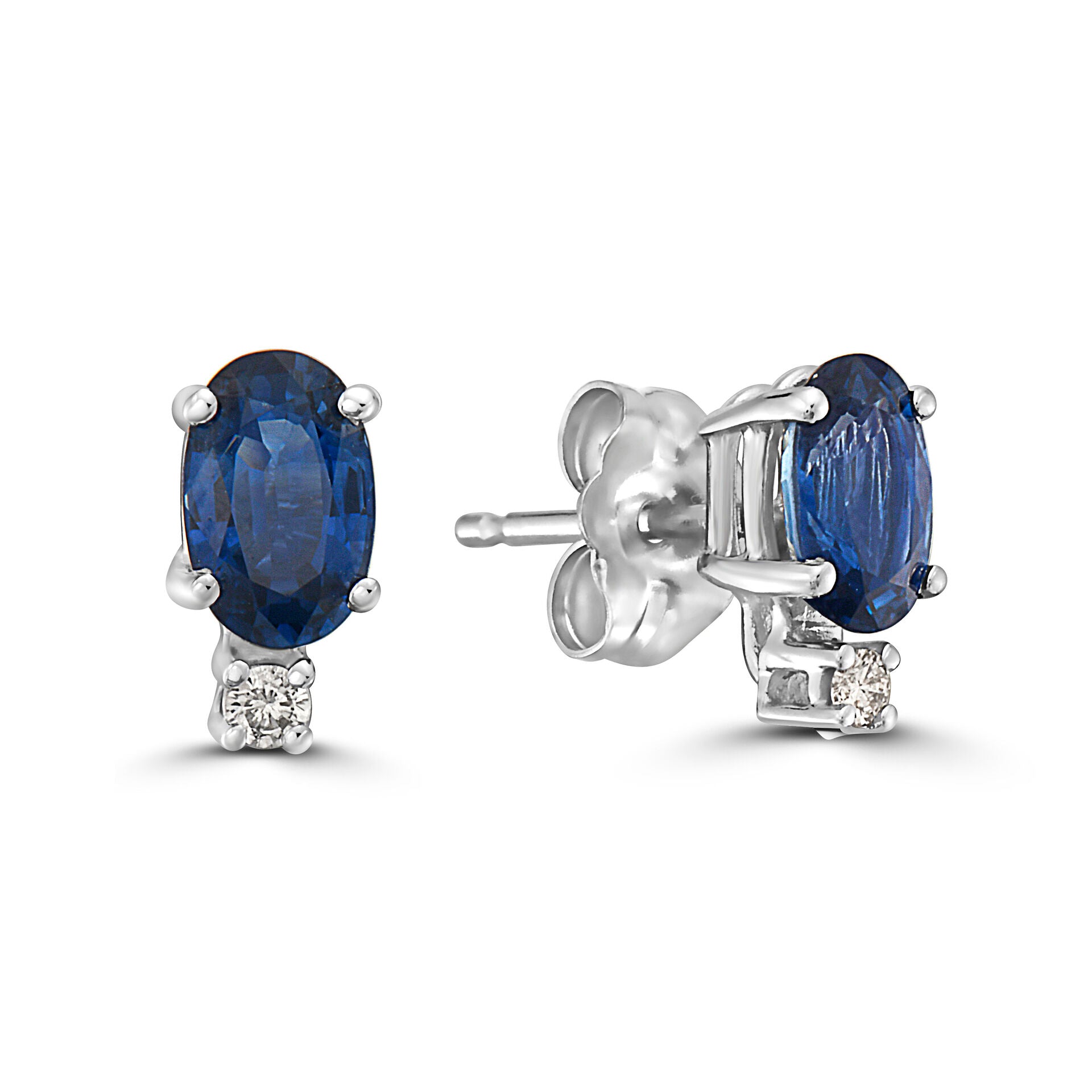 1 1/4 cts Blue Sapphire and Diamond Earrings in 14K White Gold by Birthstone - BirthStone.com