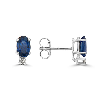 1 1/4 cts Blue Sapphire and Diamond Earrings in 14K White Gold by Birthstone - BirthStone.com