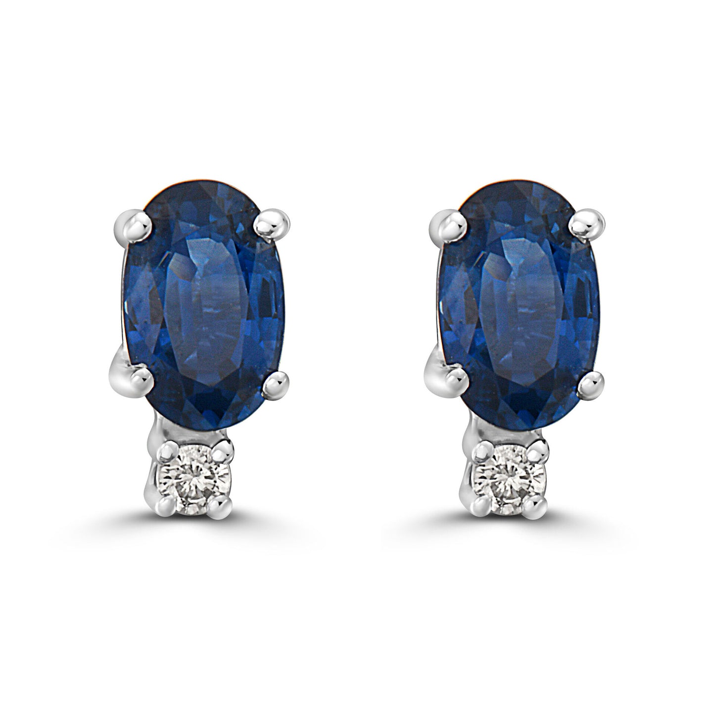 1 1/4 cts Blue Sapphire and Diamond Earrings in 14K White Gold by Birthstone - BirthStone.com