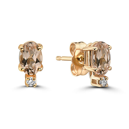 5/8 cts Pink Morganite and Diamond Earrings in 14K Yellow Gold by Birthstone - BirthStone.com