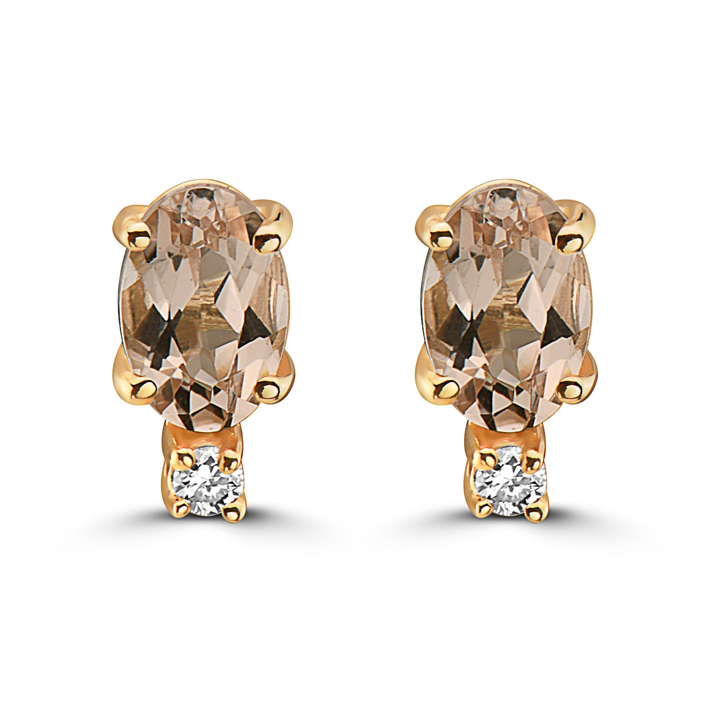 5/8 cts Pink Morganite and Diamond Earrings in 14K Yellow Gold by Birthstone - BirthStone.com