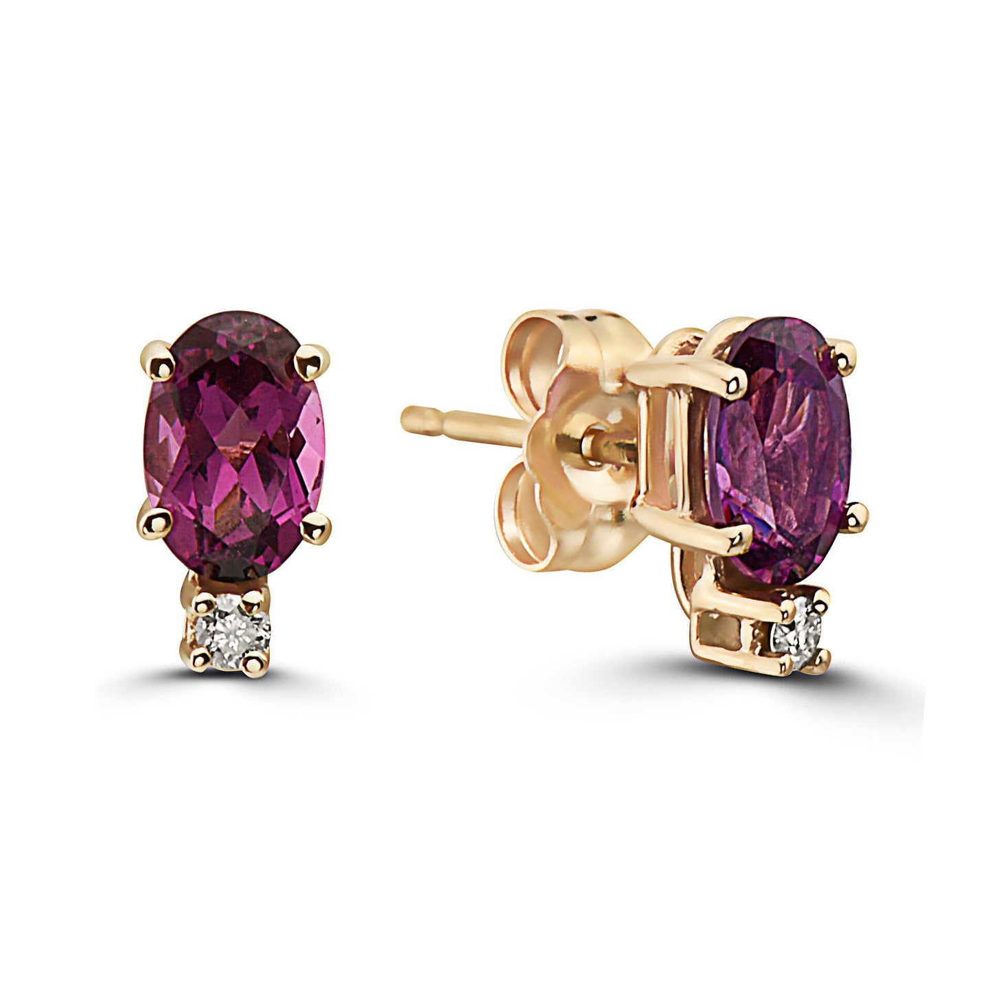 1 1/8 cts Red Rhodolite Garnet and Diamond Earrings in 14K Yellow Gold by Birthstone - BirthStone.com