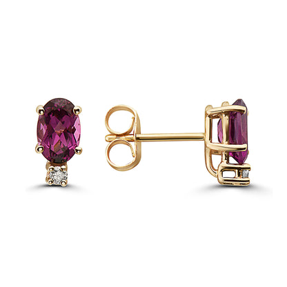 1 1/8 cts Red Rhodolite Garnet and Diamond Earrings in 14K Yellow Gold by Birthstone - BirthStone.com