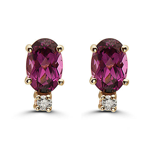 1 1/8 cts Red Rhodolite Garnet and Diamond Earrings in 14K Yellow Gold by Birthstone - BirthStone.com