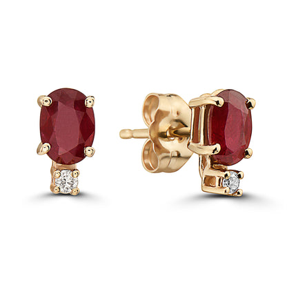 7/8 cts Red Ruby and Diamond Earrings in 14K Yellow Gold by Birthstone - BirthStone.com