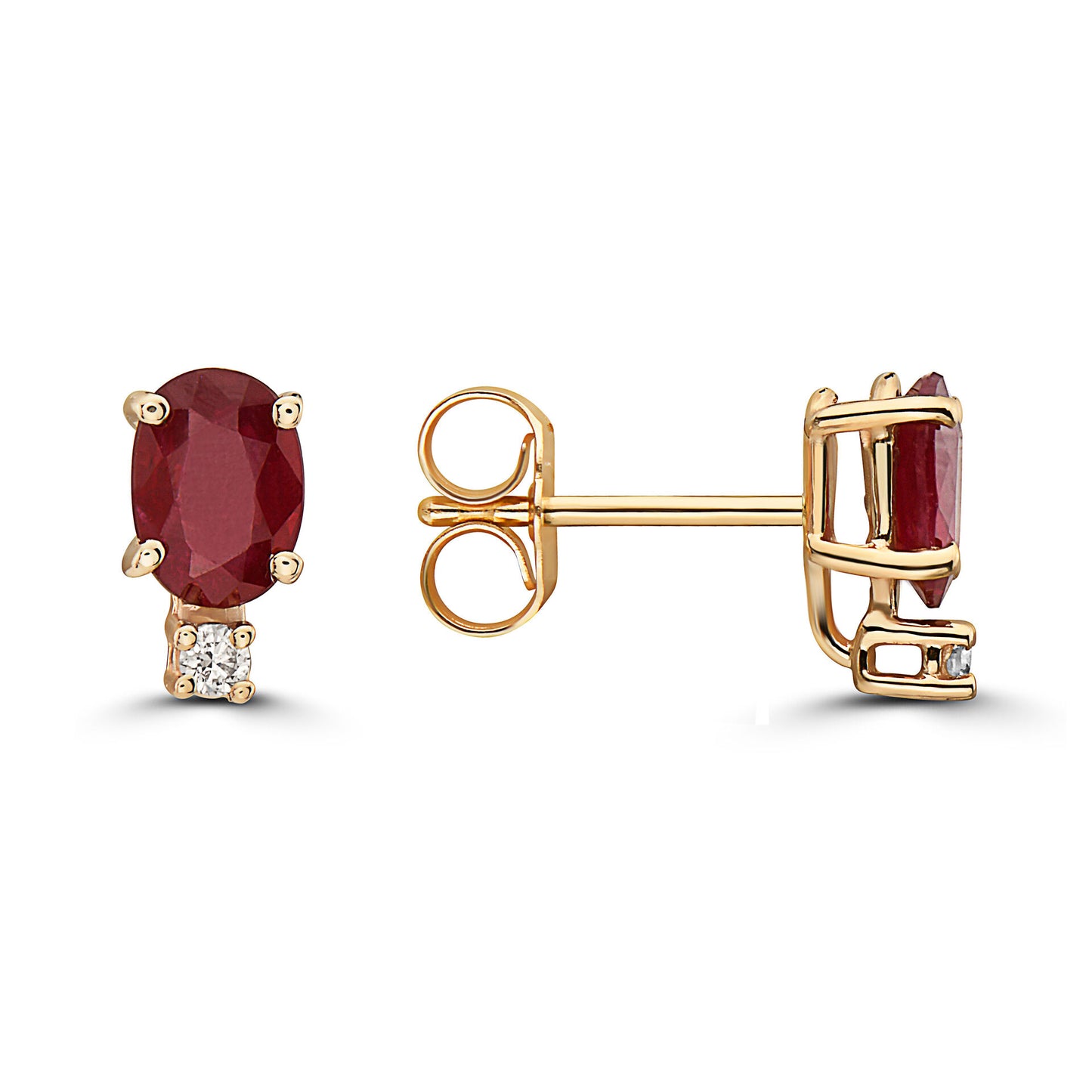 7/8 cts Red Ruby and Diamond Earrings in 14K Yellow Gold by Birthstone - BirthStone.com