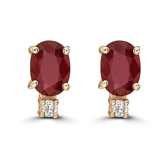 7/8 cts Red Ruby and Diamond Earrings in 14K Yellow Gold by Birthstone - BirthStone.com