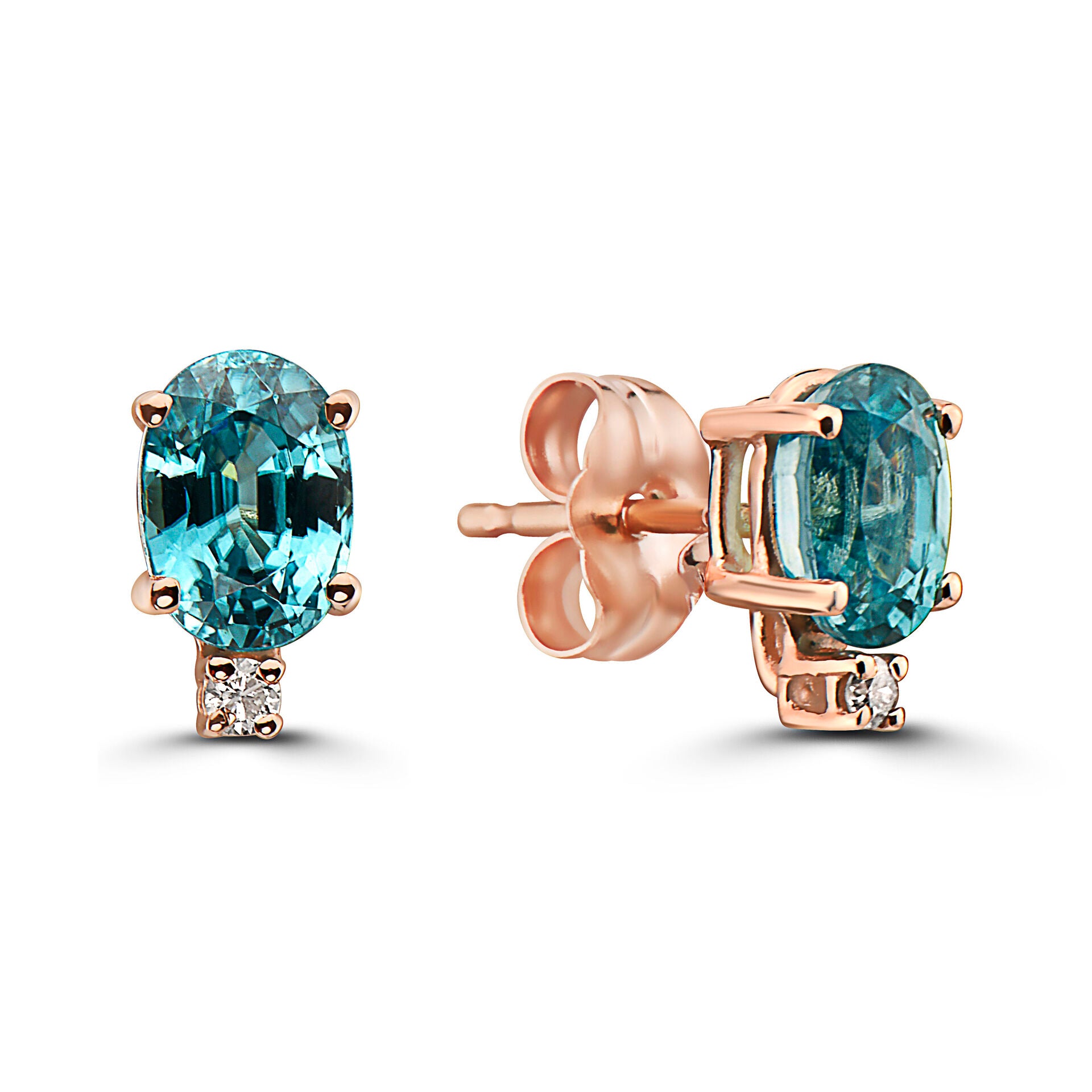 1 1/4 cts Aqua Zircon and Diamond Earrings in 14K Rose Gold by Birthstone - BirthStone.com