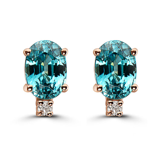 1 1/4 cts Aqua Zircon and Diamond Earrings in 14K Rose Gold by Birthstone - BirthStone.com