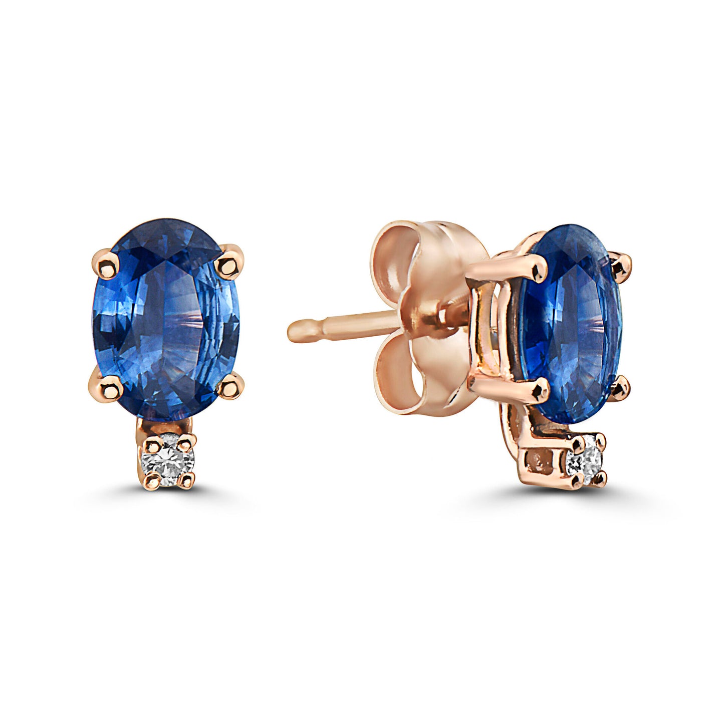 1 1/2 cts Blue Sapphire and Diamond Earrings in 14K Rose Gold by Birthstone - BirthStone.com