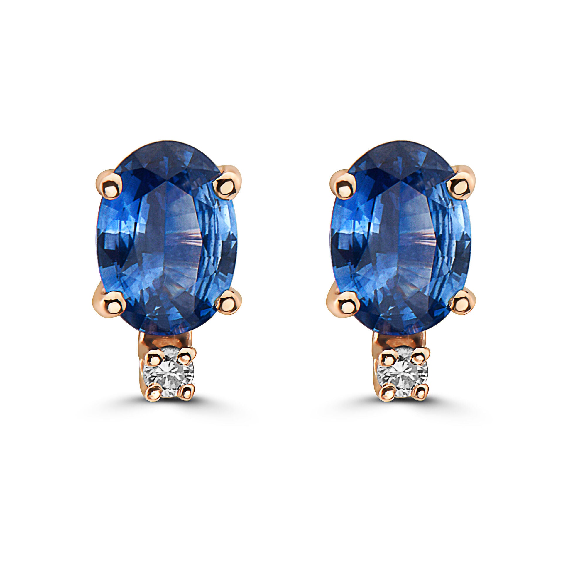 1 1/2 cts Blue Sapphire and Diamond Earrings in 14K Rose Gold by Birthstone - BirthStone.com