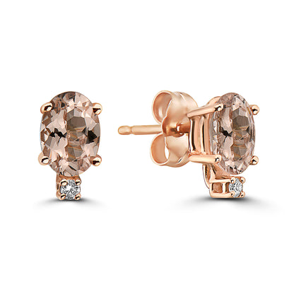 1/2 cts Pink Morganite and Diamond Earrings in 14K Rose Gold by Birthstone - BirthStone.com