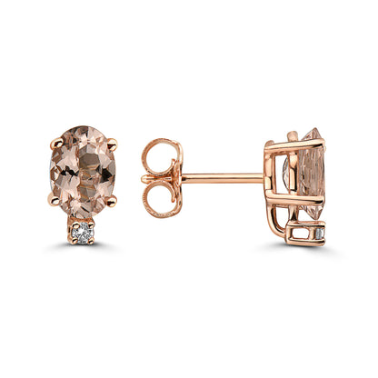 1/2 cts Pink Morganite and Diamond Earrings in 14K Rose Gold by Birthstone - BirthStone.com