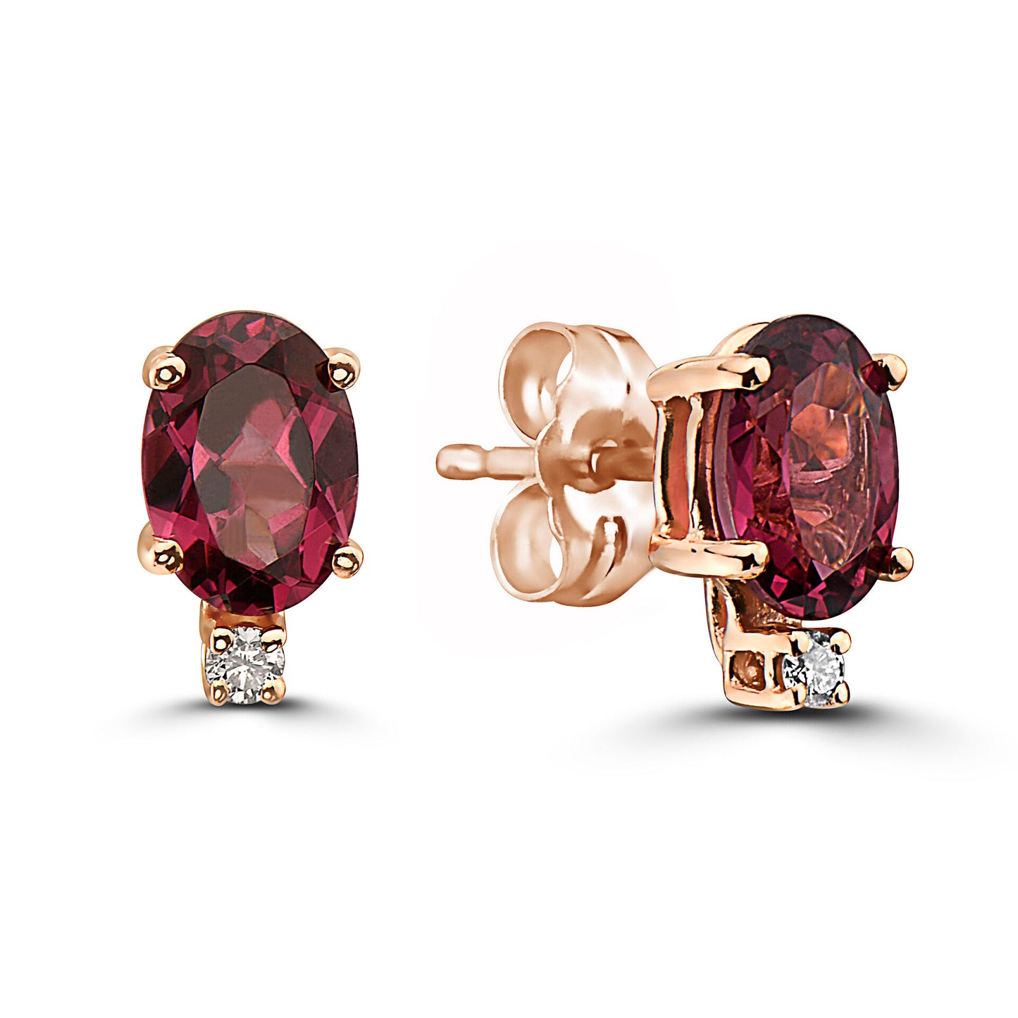 7/8 cts Red Rhodolite Garnet and Diamond Earrings in 14K Rose Gold by Birthstone - BirthStone.com