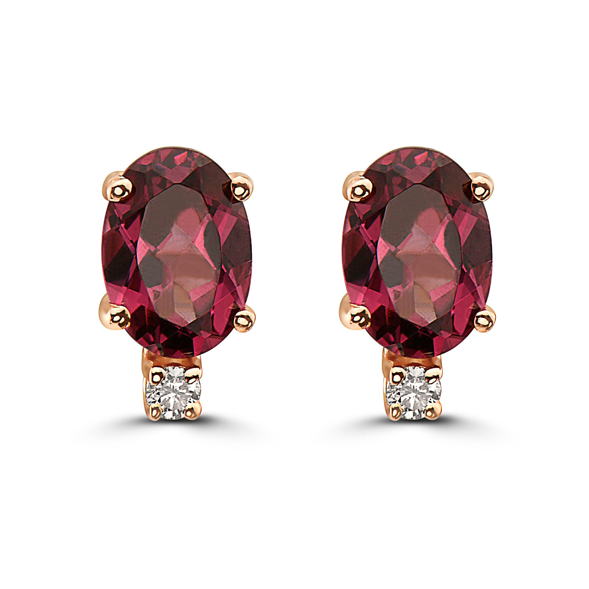 7/8 cts Red Rhodolite Garnet and Diamond Earrings in 14K Rose Gold by Birthstone - BirthStone.com