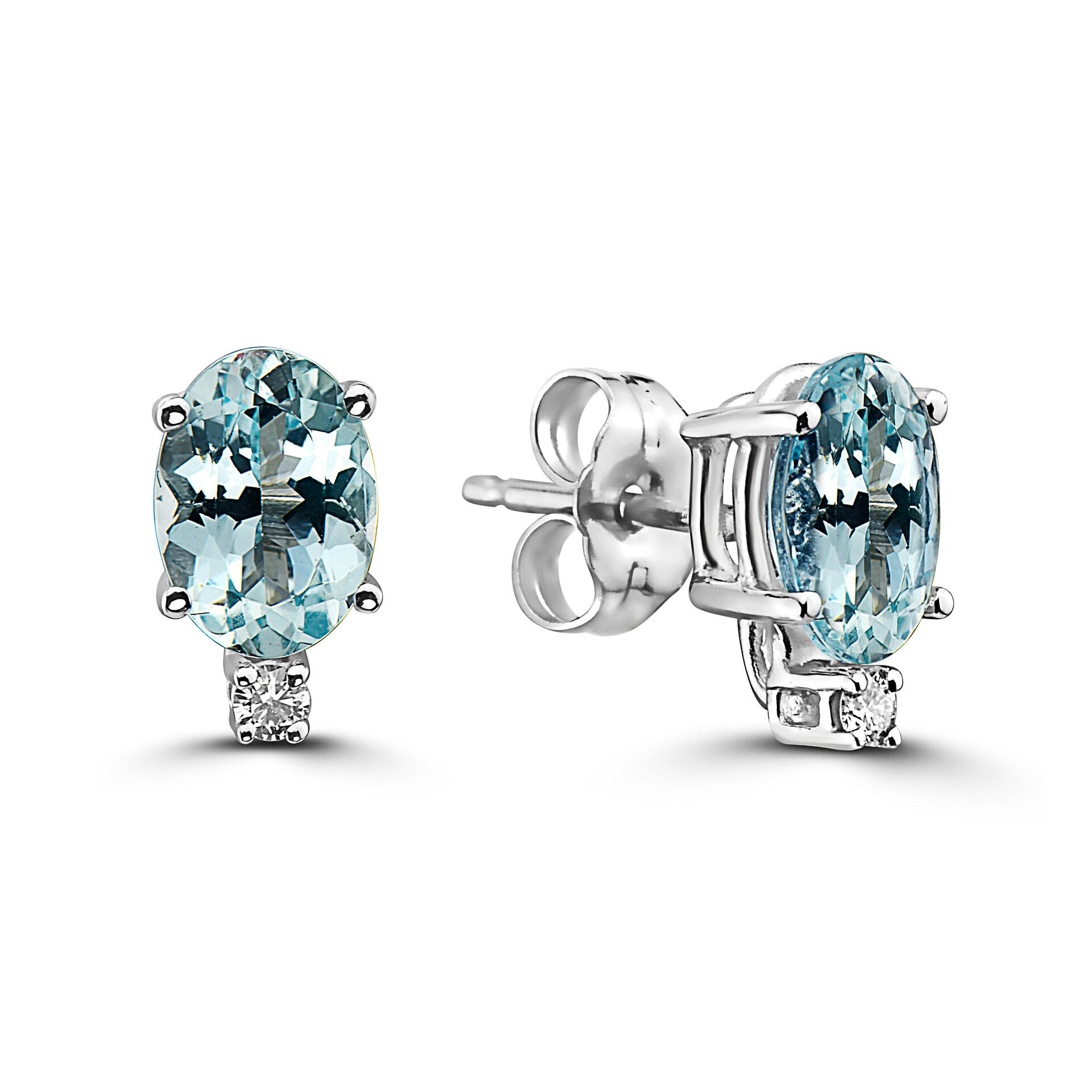 5/8 cts Blue Aquamarine and Diamond Earrings in 14K White Gold by Birthstone - BirthStone.com